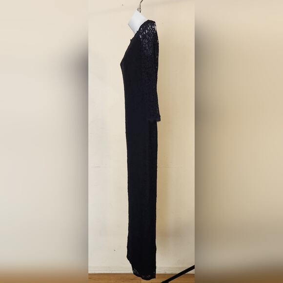 ADRIANNA PAPELL Navy Blue Floral Lace 3/4 Sleeve Evening Gown Maxi Dress Size 4 - Picture 6 of 13